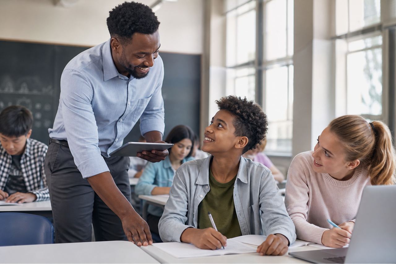 Enseignant et élève au travail en classe.